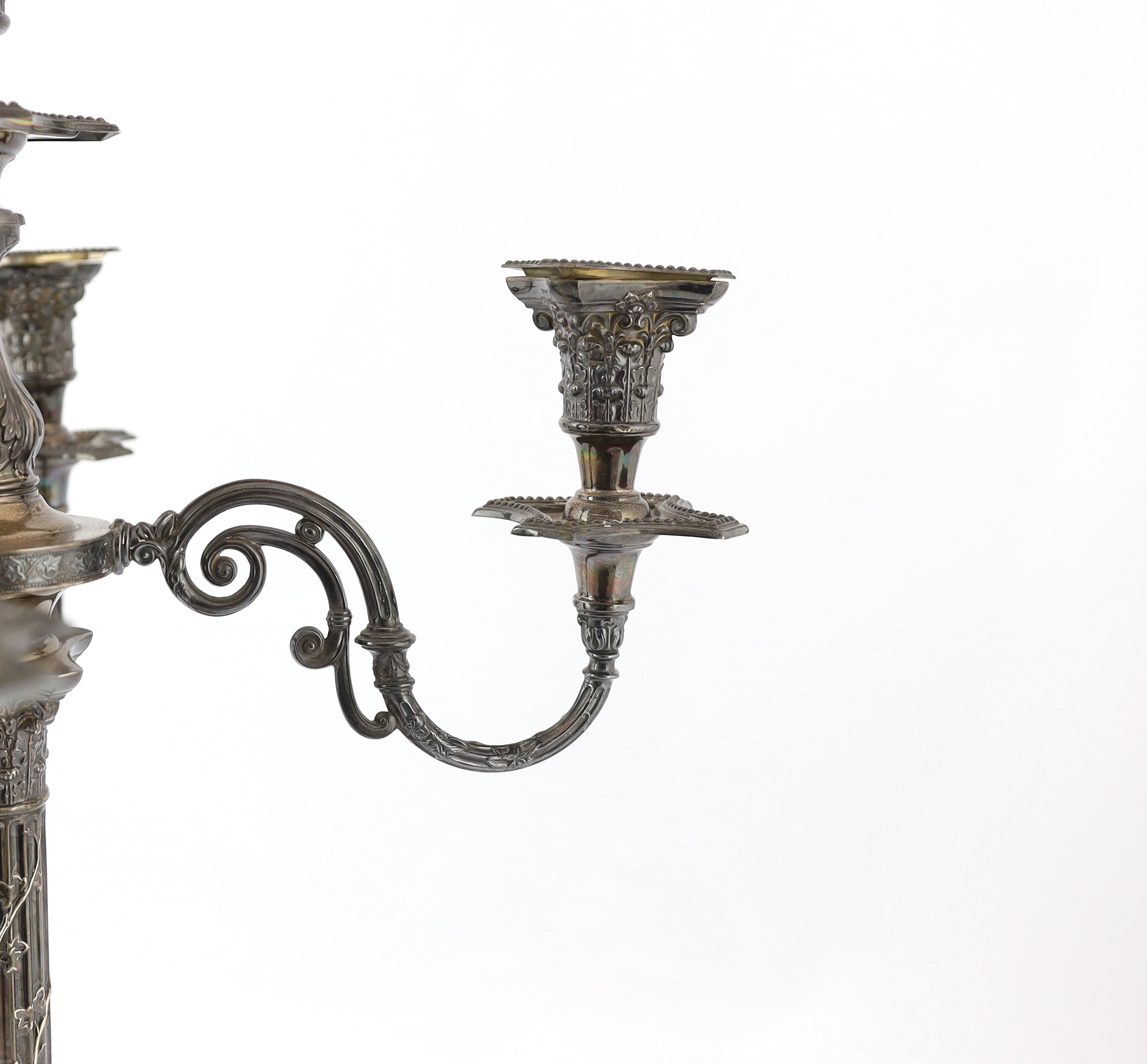 An Edwardian silver four branch, five light Corinthian column candelabrum, by James Deakin & Sons